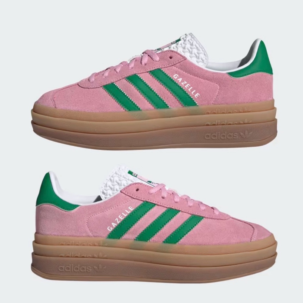 Adidas Women's Pink and Green Platform Sneakers